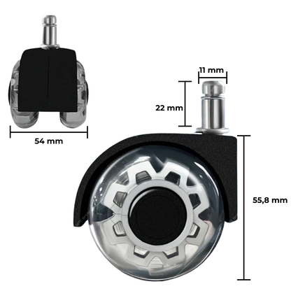 WhisperLux Glide™ – Fluisterstille Luxe Wielen voor Bureaustoelen (Set van 5)
