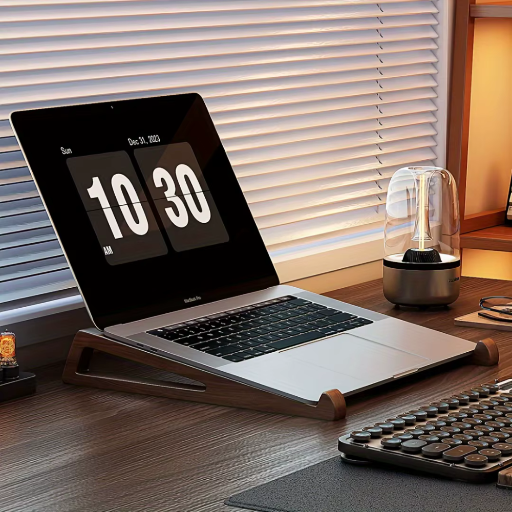 Premium houten laptopstandaard - Verhoog je focus. Verlaag je spanning.