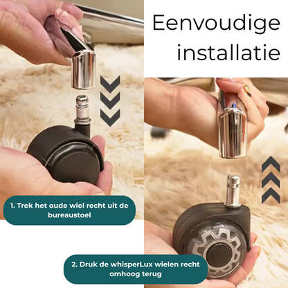 WhisperLux Glide™ – Fluisterstille Luxe Wielen voor Bureaustoelen (Set van 5)