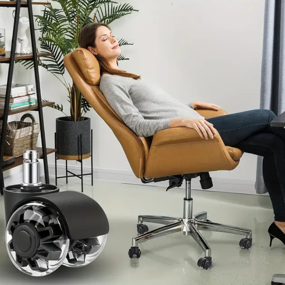 WhisperLux Glide™ – Fluisterstille Luxe Wielen voor Bureaustoelen (Set van 5)